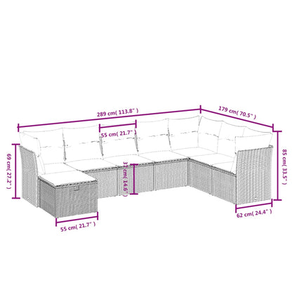 8-delige Loungeset met kussens poly rattan zwart