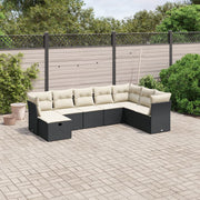 Loungeset 8-delig poly rattan zwart crèmewit