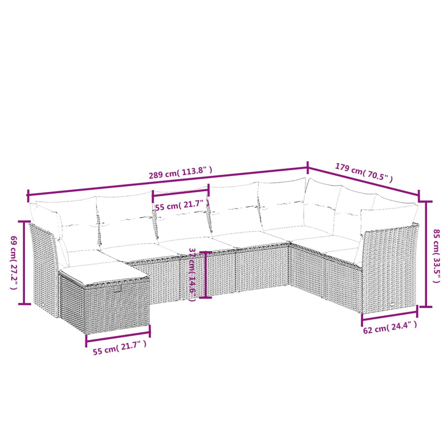 8-Delige Loungeset Met Kussens Poly Rattan Beige