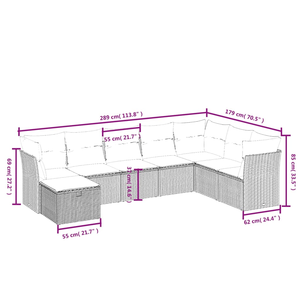 8-Delige Loungeset Met Kussens Poly Rattan Gemengd Beige