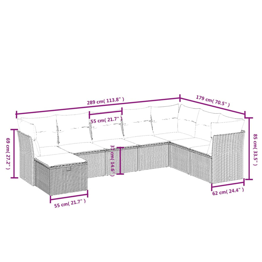 8-Delige Loungeset Met Kussens Poly Rattan Gemengd Beige