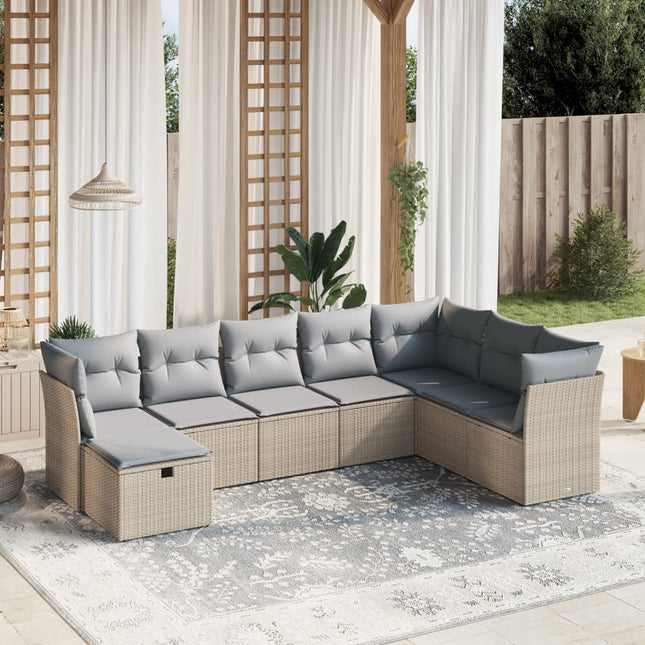 8-Delige Loungeset Met Kussens Poly Rattan Gemengd Beige