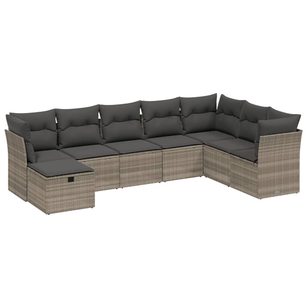 8-delige Loungeset met kussens poly rattan lichtgrijs