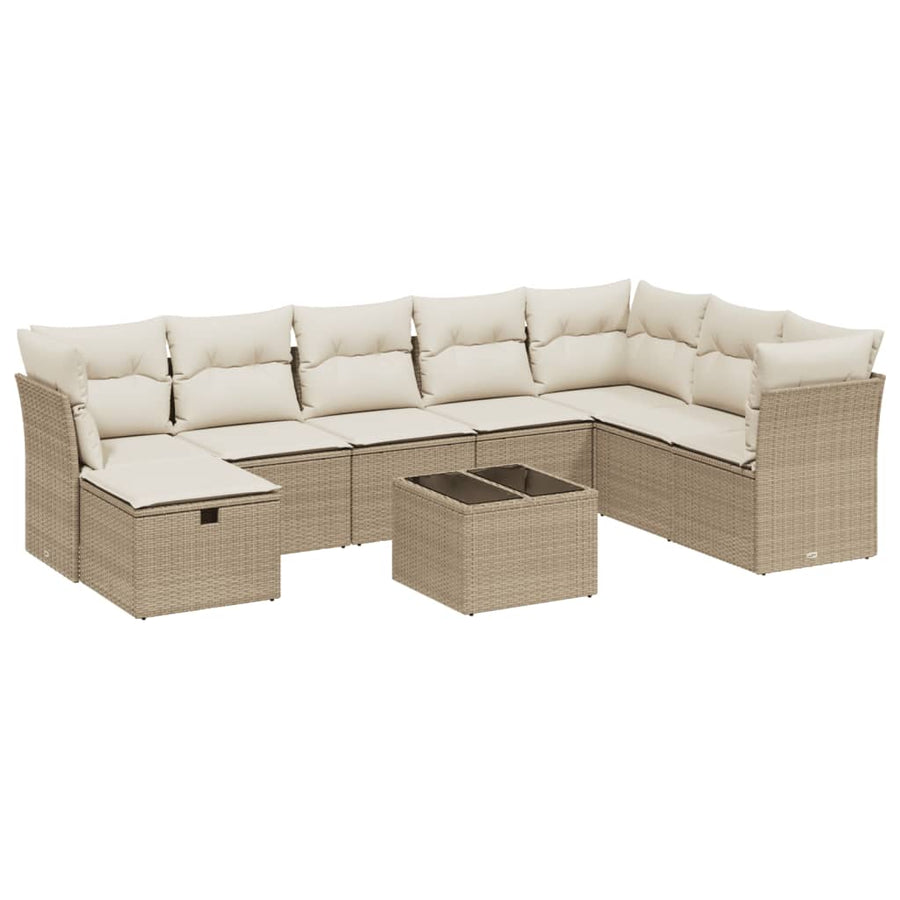9-Delige Loungeset Met Kussens Poly Rattan Beige
