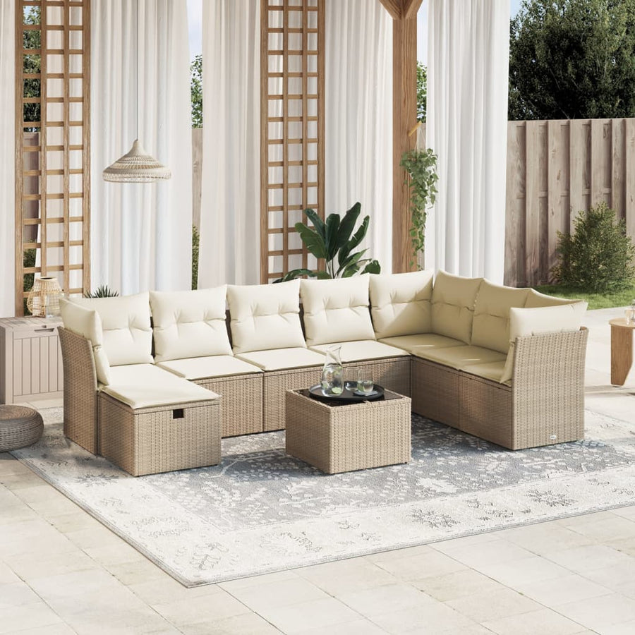 9-Delige Loungeset Met Kussens Poly Rattan Beige