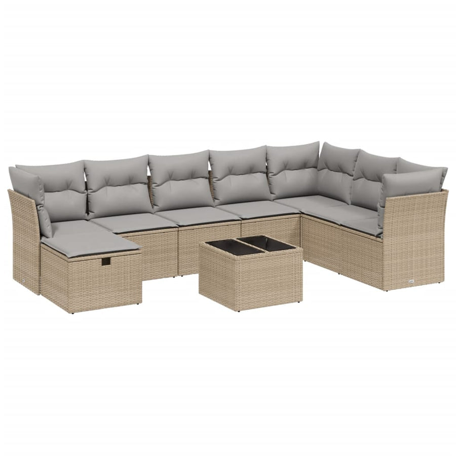 9-Delige Loungeset Met Kussens Poly Rattan Gemengd Beige