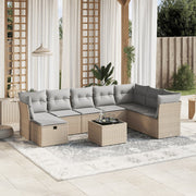 Loungeset 9-delig poly rattan gemengd beige