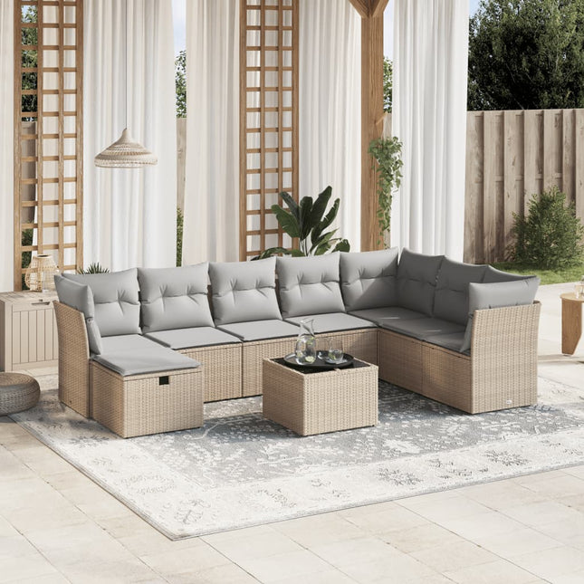 9-Delige Loungeset Met Kussens Poly Rattan Gemengd Beige