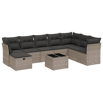 9-Delige Loungeset Met Kussens Poly Rattan Grijs