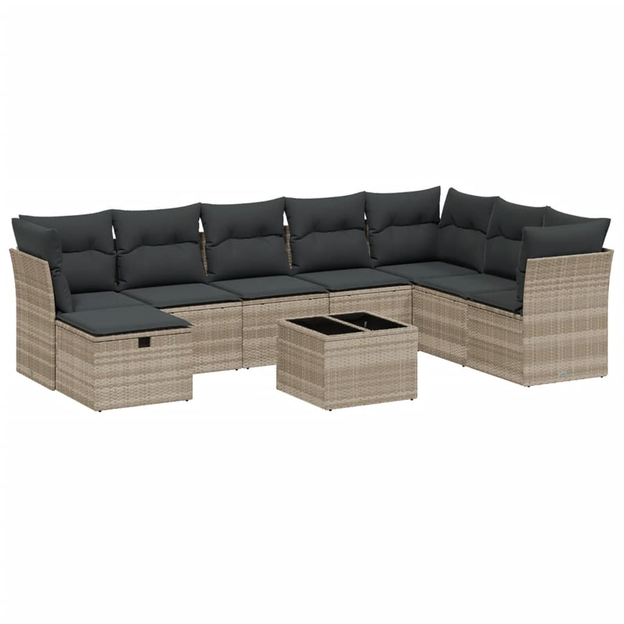 9-delige Loungeset met kussens poly rattan lichtgrijs
