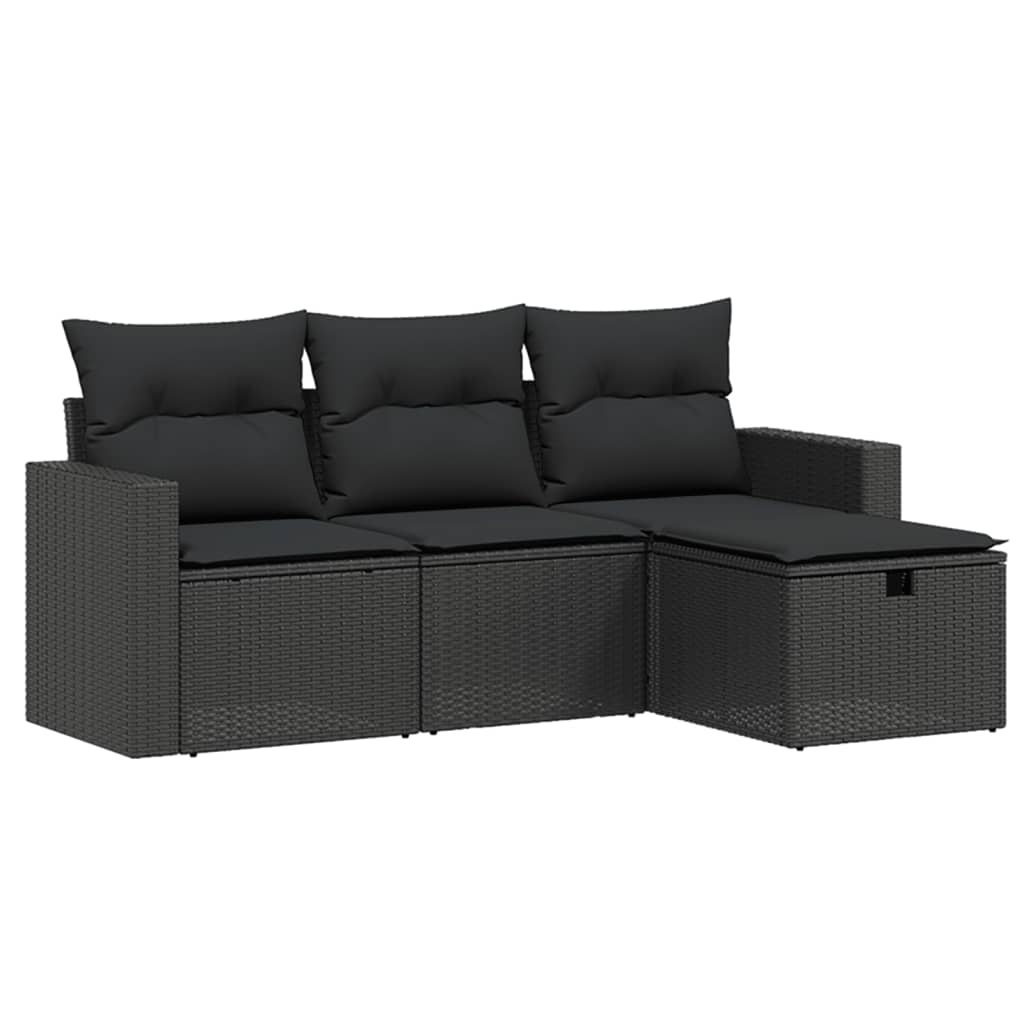 4-Delige Loungeset Met Kussens Poly Rattan Zwart