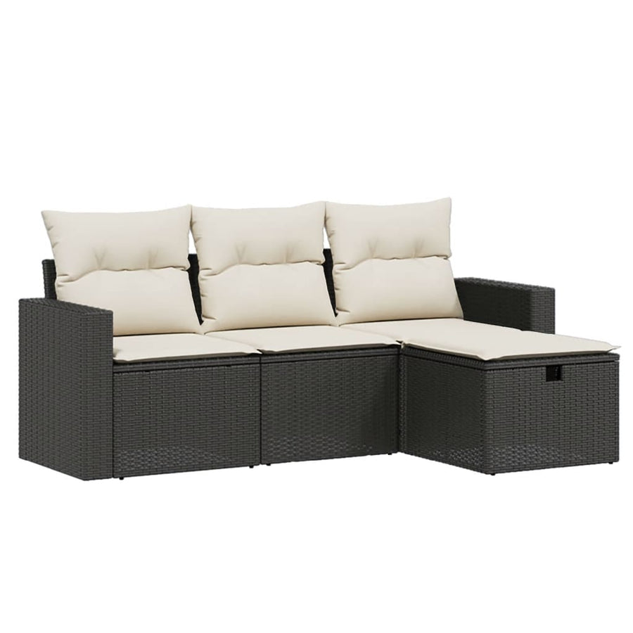 4-Delige Loungeset Met Kussens Poly Rattan Zwart