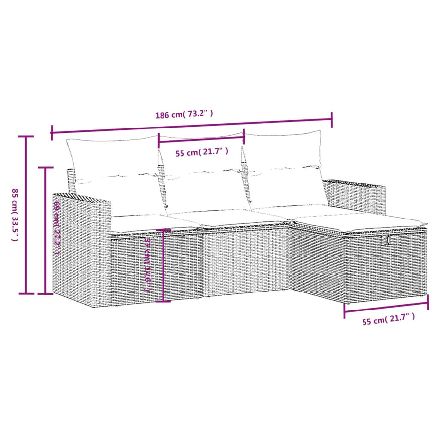 4-Delige Loungeset Met Kussens Poly Rattan Zwart