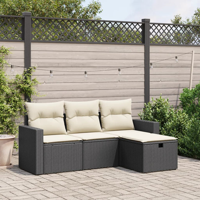 4-Delige Loungeset Met Kussens Poly Rattan Zwart