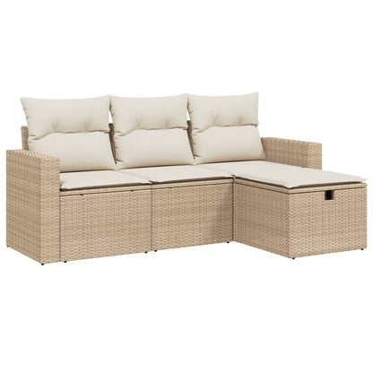 4-Delige Loungeset Met Kussens Poly Rattan Beige
