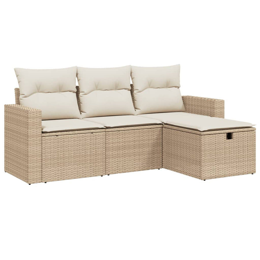 4-Delige Loungeset Met Kussens Poly Rattan Beige