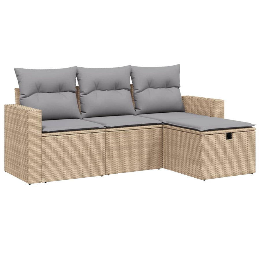 4-Delige Loungeset Met Kussens Poly Rattan Gemengd Beige