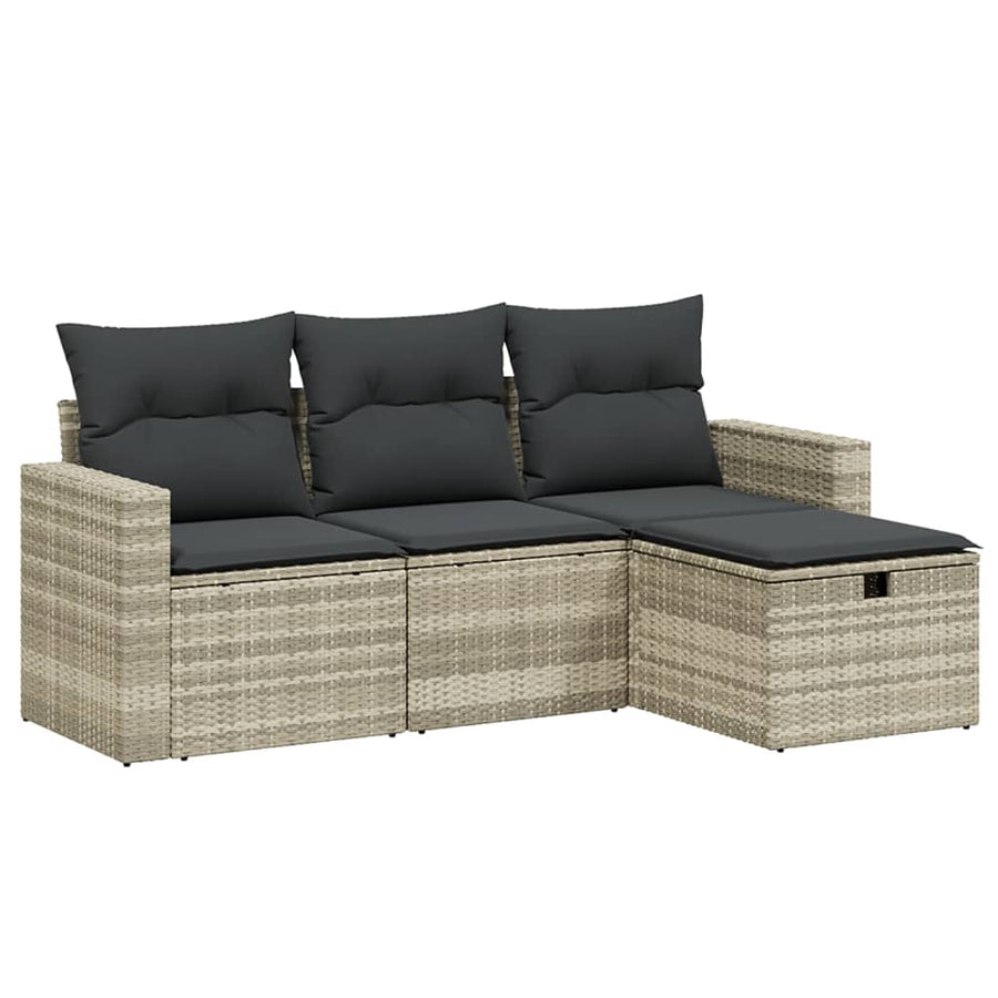 4-delige Loungeset met kussens poly rattan lichtgrijs