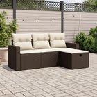 4-delige Loungeset met kussens poly rattan bruin