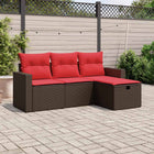 4-piece garden sofa set with cushions, brown poly rattan