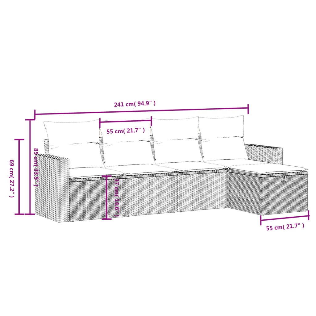 5-Delige Loungeset Met Kussens Poly Rattan Zwart