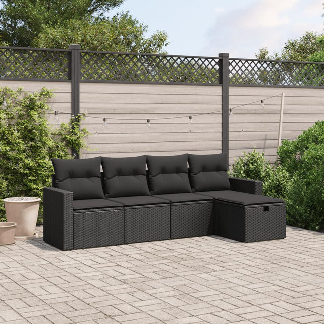 5-Delige Loungeset Met Kussens Poly Rattan Zwart