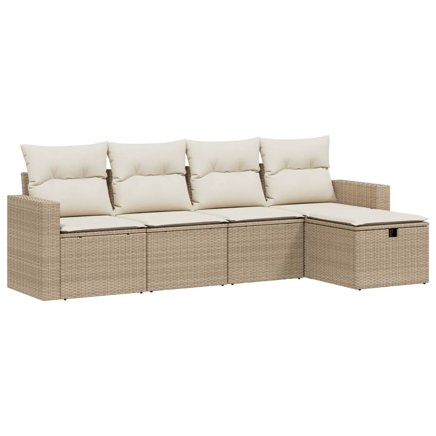 5-delige Loungeset met kussens poly rattan beige