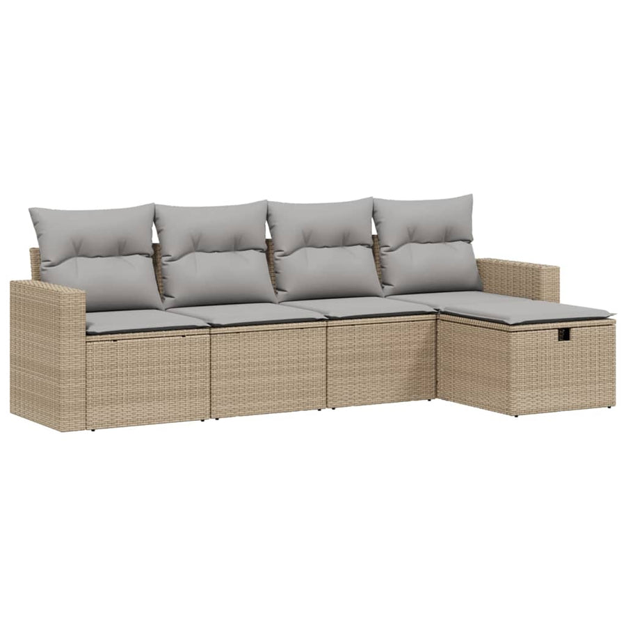 5-Delige Loungeset Met Kussens Poly Rattan Gemengd Beige