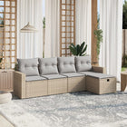 5-piece Lounge Set with cushions poly rattan mixed beige