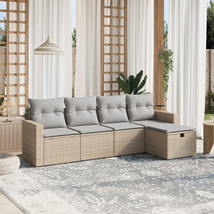 5-Delige Loungeset Met Kussens Poly Rattan Gemengd Beige