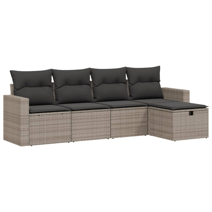 5-Delige Loungeset Met Kussens Poly Rattan Grijs