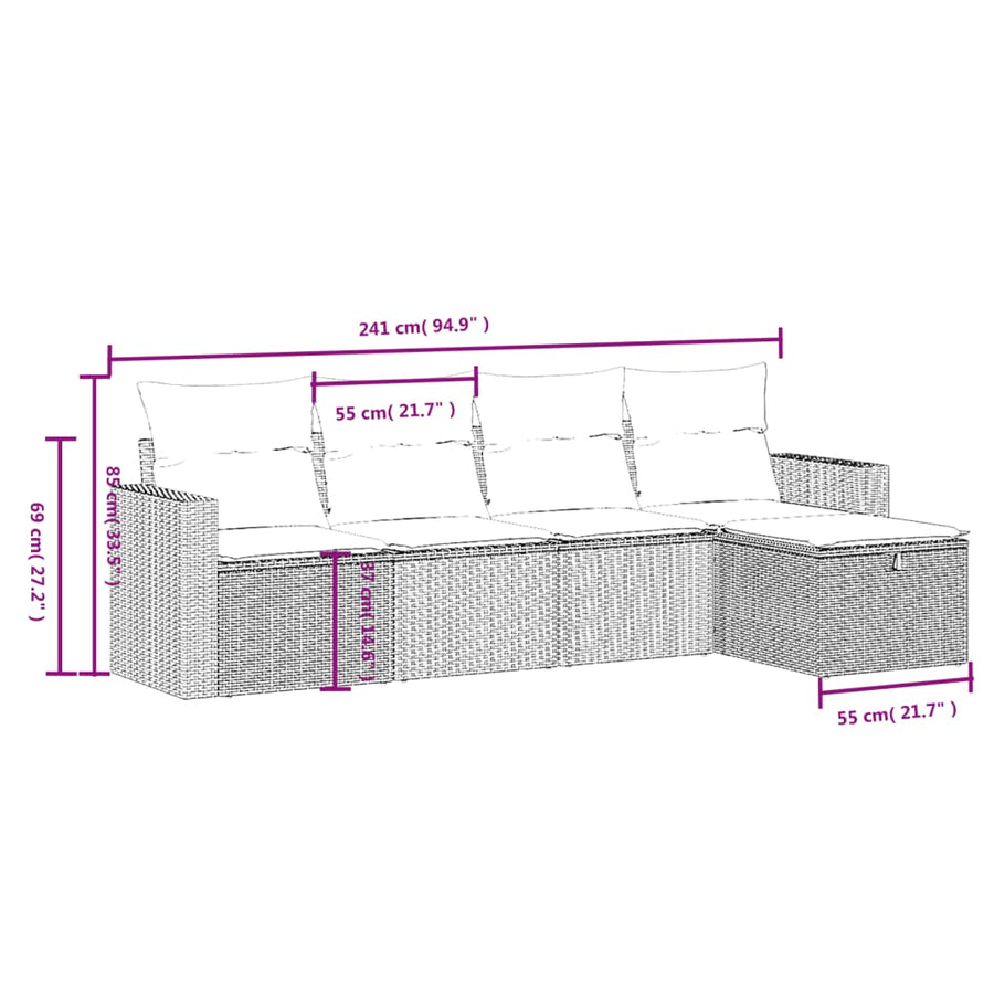 5-Delige Loungeset Met Kussens Poly Rattan Grijs