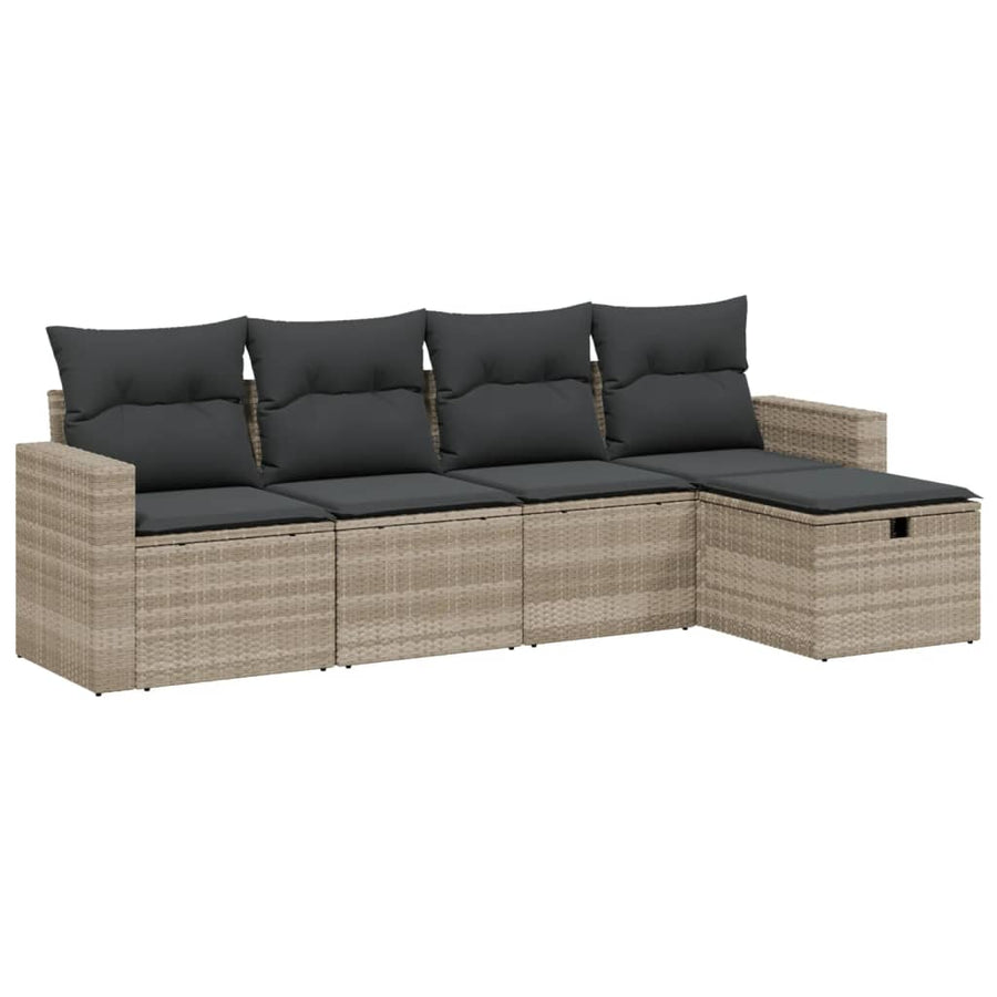 5-delige Loungeset met kussens poly rattan lichtgrijs
