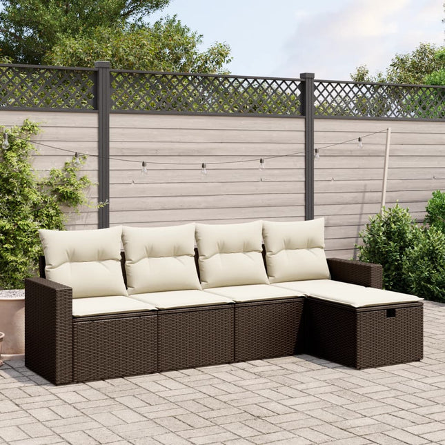 5-delige Loungeset met kussens poly rattan bruin