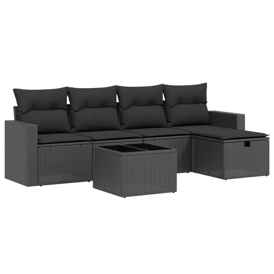 6-Delige Loungeset Met Kussens Poly Rattan Zwart