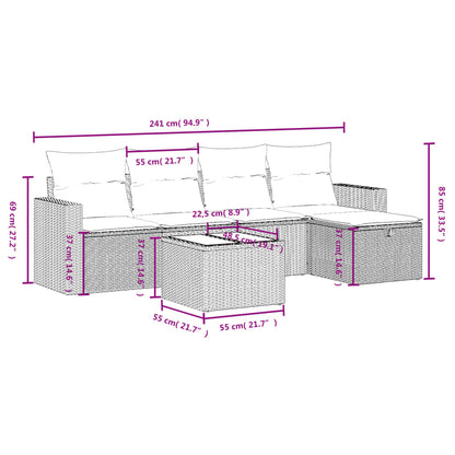 6-Delige Loungeset Met Kussens Poly Rattan Zwart