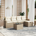 6-delige Loungeset met kussens poly rattan beige
