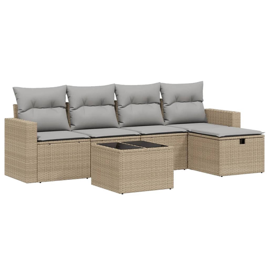 6-Delige Loungeset Met Kussens Poly Rattan Gemengd Beige