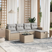 Loungeset 6-delig poly rattan gemengd beige