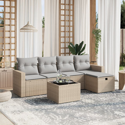 6-Delige Loungeset Met Kussens Poly Rattan Gemengd Beige