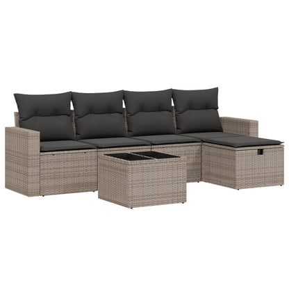 6-Delige Loungeset Met Kussens Poly Rattan Grijs