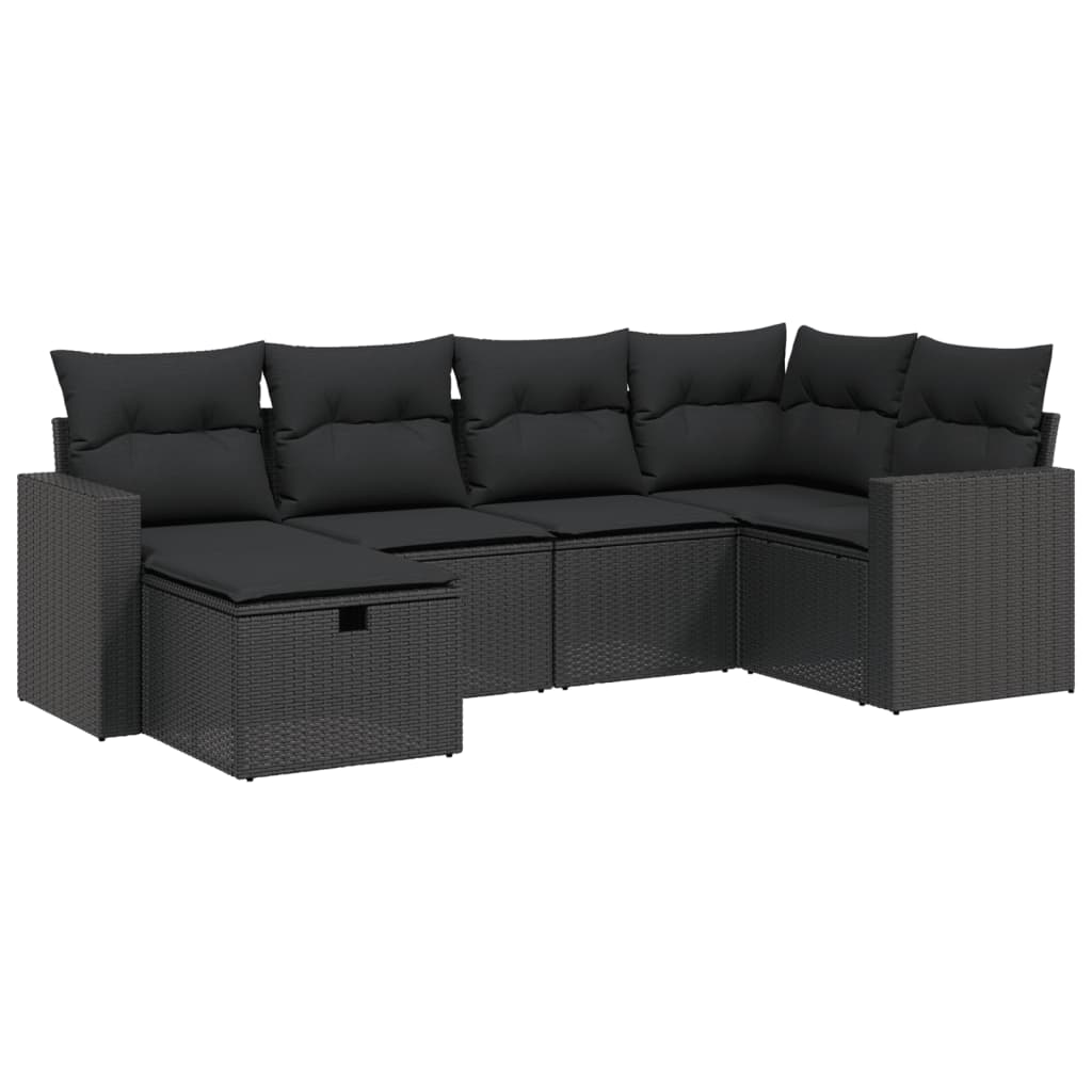 6-Delige Loungeset Met Kussens Poly Rattan Zwart