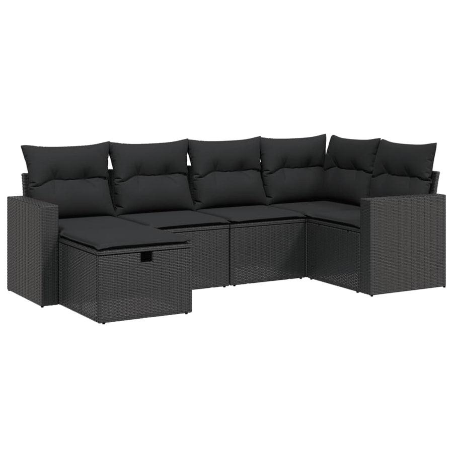 6-Delige Loungeset Met Kussens Poly Rattan Zwart