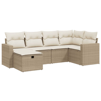 6-delige Loungeset met kussens poly rattan beige