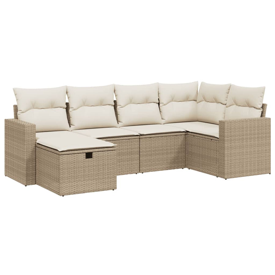 6-delige Loungeset met kussens poly rattan beige