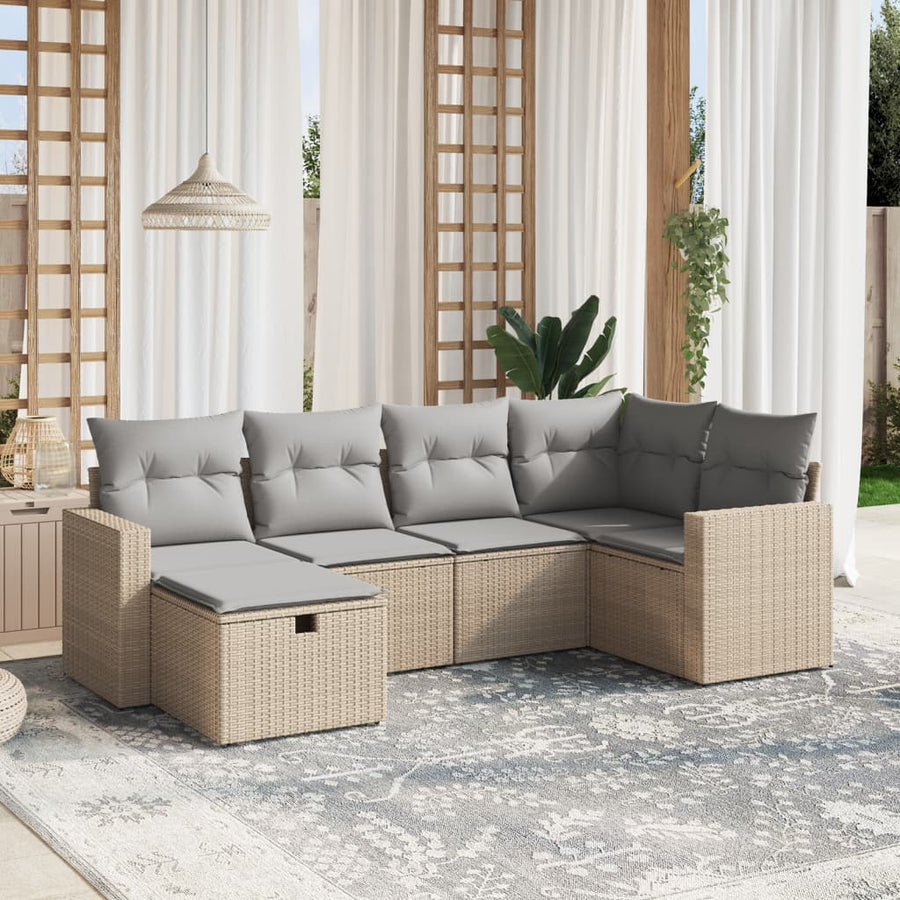 6-Delige Loungeset Met Kussens Poly Rattan Gemengd Beige