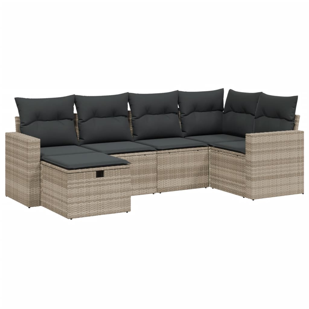 6-delige Loungeset met kussens poly rattan lichtgrijs