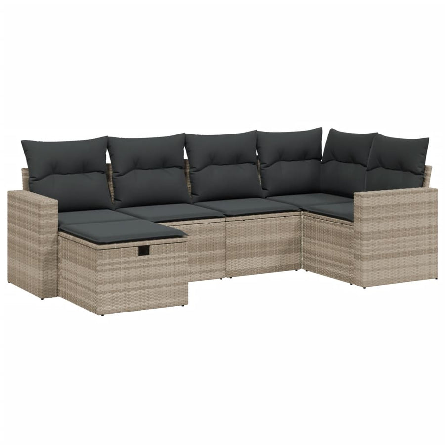 6-delige Loungeset met kussens poly rattan lichtgrijs
