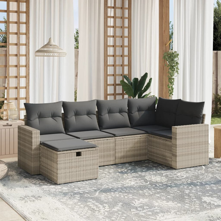 6-delige Loungeset met kussens poly rattan lichtgrijs