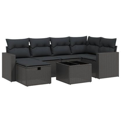 7-Delige Loungeset Met Kussens Poly Rattan Zwart